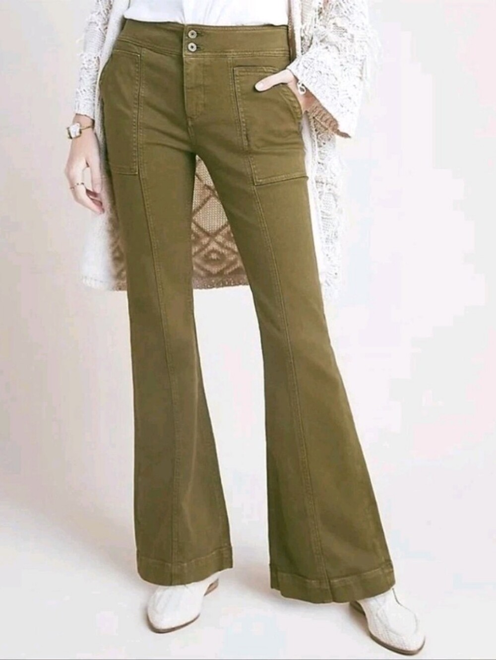 Anthropologie Pilcro & The Letterpress High-Rise Bootcut Sz 27 Olive Green